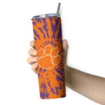 customized-clemson-tigers-metallic-grid-orange-skinny-tumbler-best-selling.webp