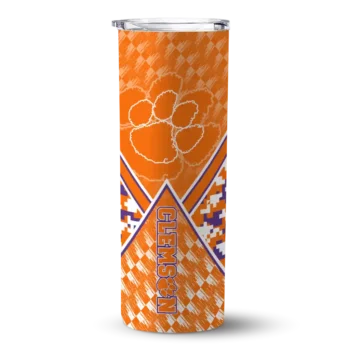 Customized Clemson Tigers Monogram Burst Orange White Skinny Tumbler
