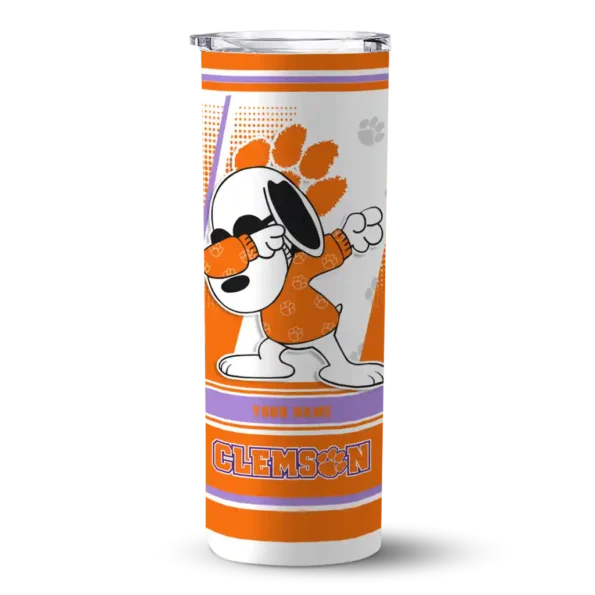 customized clemson tigers snoopy dog orange white skinny tumbler best selling