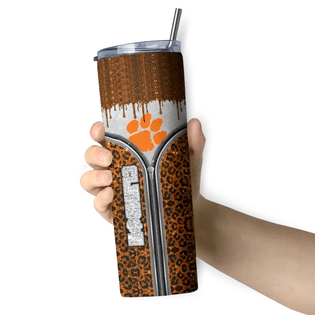 customized-clemson-tigers-sparkle-drip-orange-skinny-tumbler-premium-grade.webp