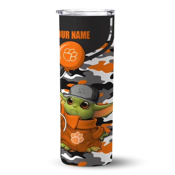 customized clemson tigers yoda camo orange black skinny tumbler best selling