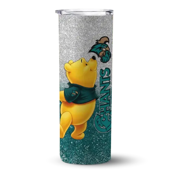 customized coastal carolina chanticleers winnie the pooh green gray skinny tumbler best selling