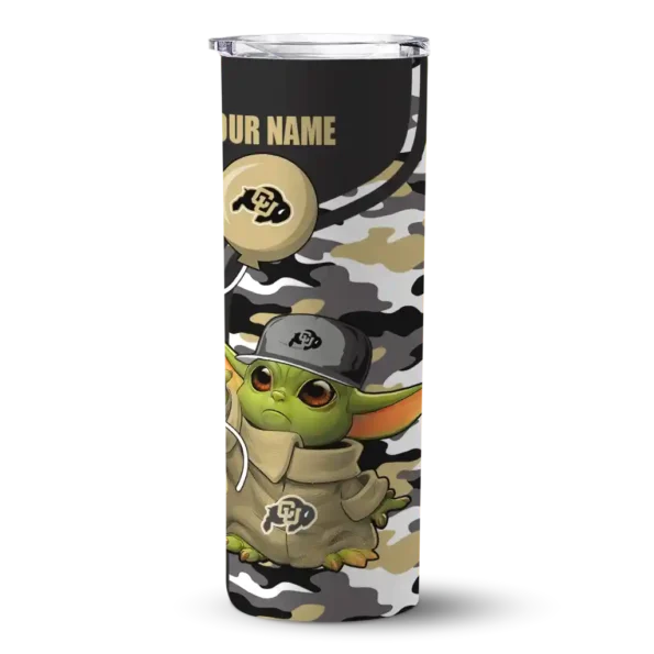 customized colorado buffaloes yoda camo gold black skinny tumbler best selling