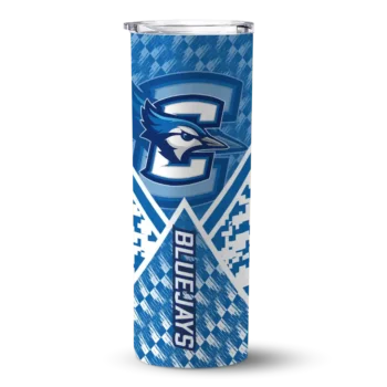 Customized Creighton Bluejays Monogram Burst Blue White Skinny Tumbler