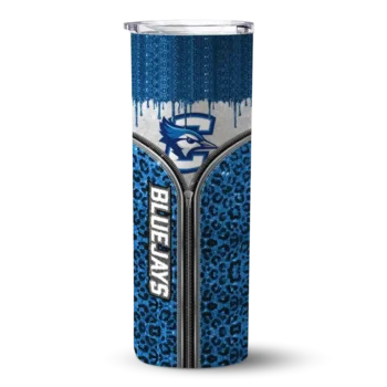 Customized Creighton Bluejays Sparkle Drip Blue Skinny Tumbler