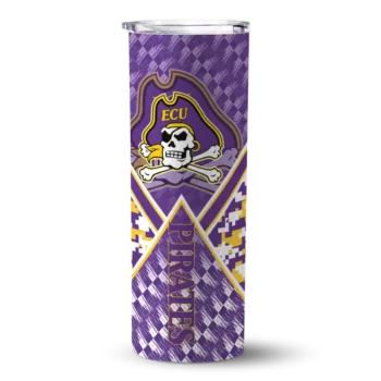 Customized East Carolina Pirates Monogram Burst Purple White Skinny Tumbler