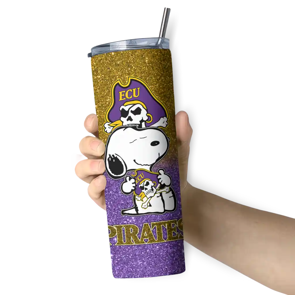 customized-east-carolina-pirates-snoopy-attitude-purple-skinny-tumbler-premium-grade.webp