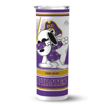 Customized East Carolina Pirates Snoopy Dog Purple White Skinny Tumbler