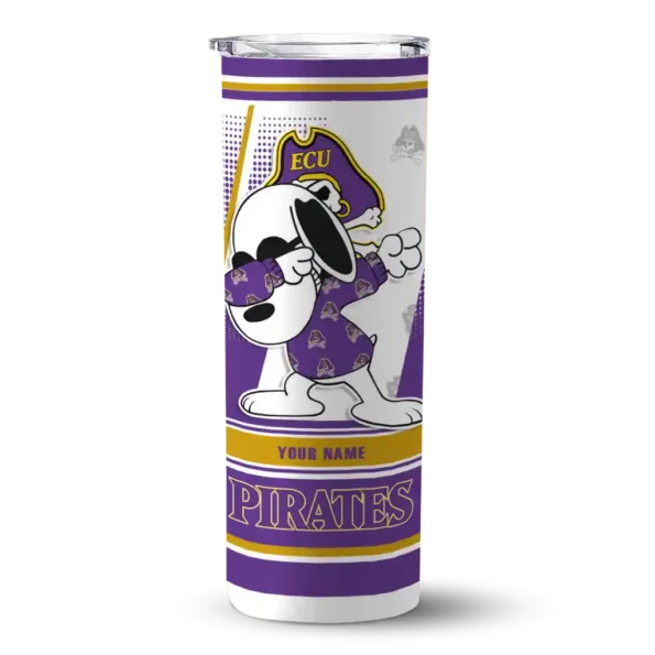 customized east carolina pirates snoopy dog purple white skinny tumbler best selling
