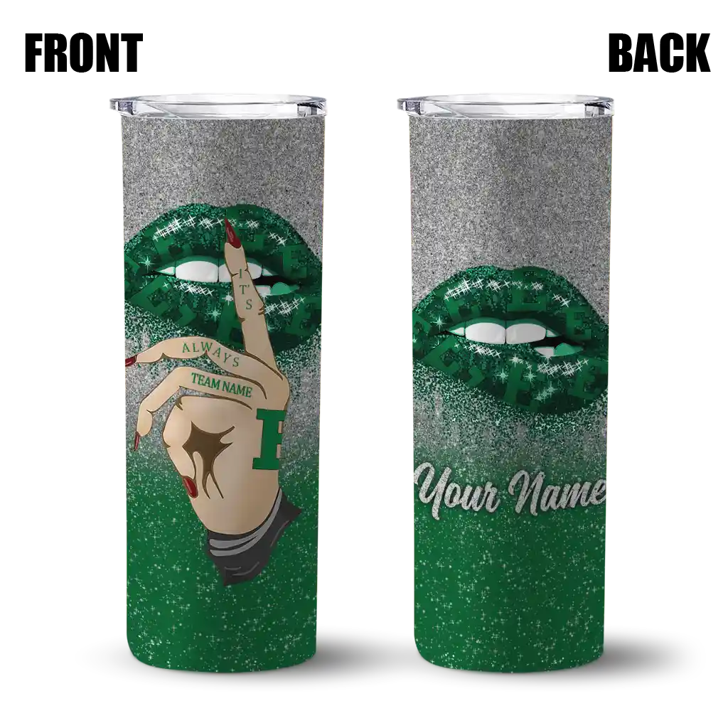 customized-eastern-michigan-eagles-sparkle-lips-green-skinny-tumbler-fashion-forward.webp