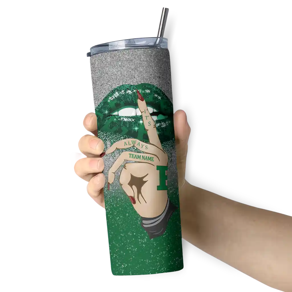 customized-eastern-michigan-eagles-sparkle-lips-green-skinny-tumbler-premium-grade.webp