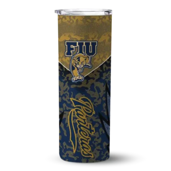 Customized FIU Panthers Spiral Burst Print Blue Skinny Tumbler