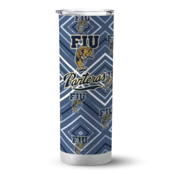 Customized FIU Panthers Zipper Leopard Blue Skinny Tumbler