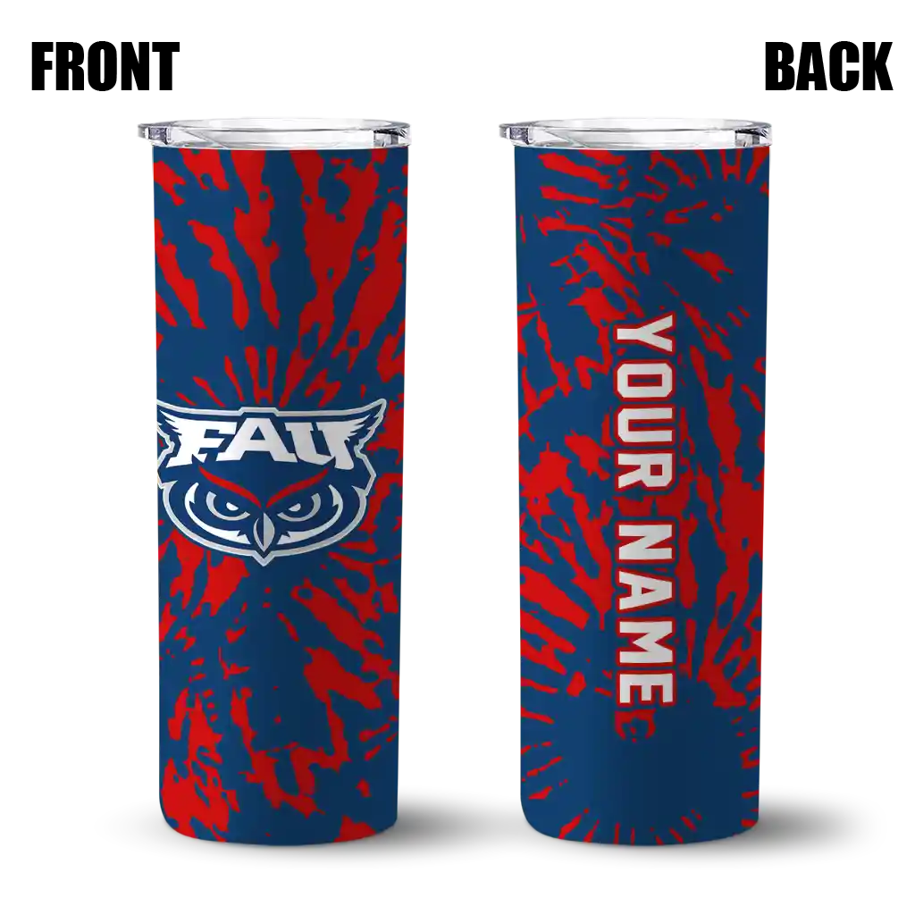 customized-florida-atlantic-owls-metallic-grid-blue-skinny-tumbler-fashion-forward.webp