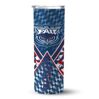 Customized Florida Atlantic Owls Monogram Burst Blue White Skinny Tumbler