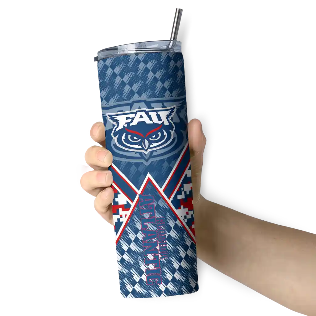 customized-florida-atlantic-owls-monogram-burst-blue-white-skinny-tumbler-premium-grade.webp
