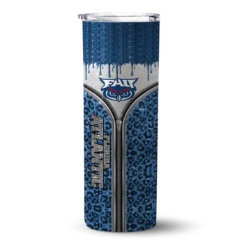 Customized Florida Atlantic Owls Sparkle Drip Blue Skinny Tumbler