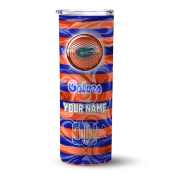 Customized Florida Gators Patterned Waves Blue Skinny Tumbler