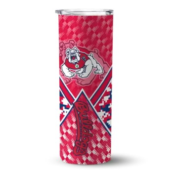 Customized Fresno State Bulldogs Monogram Burst Red White Skinny Tumbler