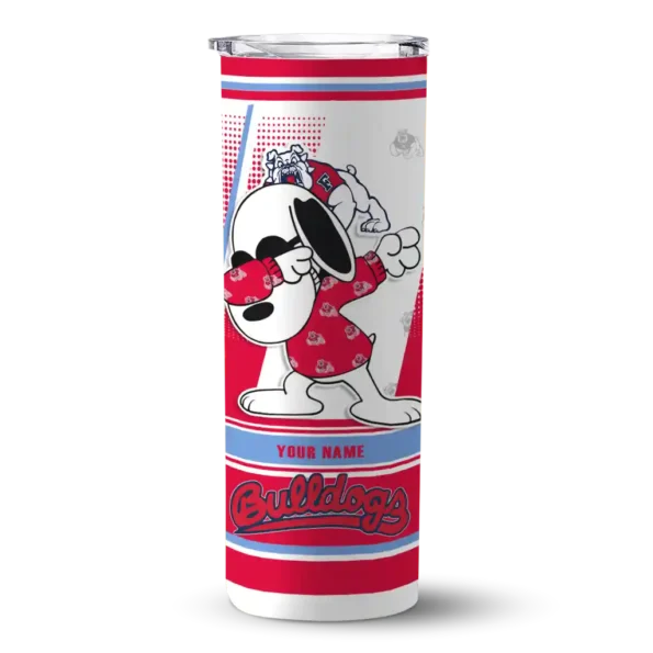 customized fresno state bulldogs snoopy dog red white skinny tumbler best selling