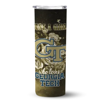 Customized Georgia Tech Yellow Jackets Rose Romance Gold Black Skinny Tumbler