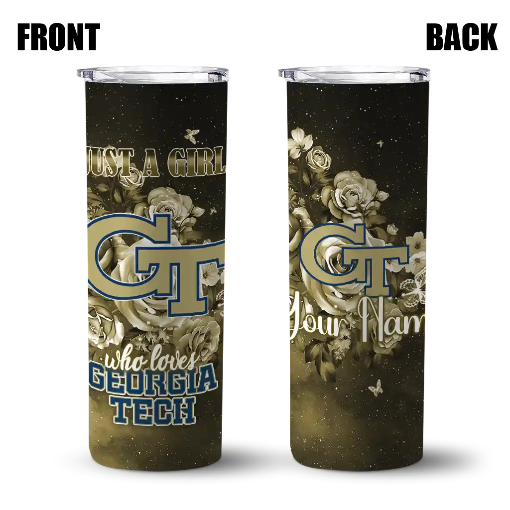 customized-georgia-tech-yellow-jackets-rose-romance-gold-black-skinny-tumbler-fashion-forward.webp