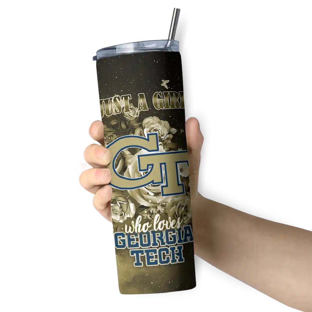 customized-georgia-tech-yellow-jackets-rose-romance-gold-black-skinny-tumbler-premium-grade.webp