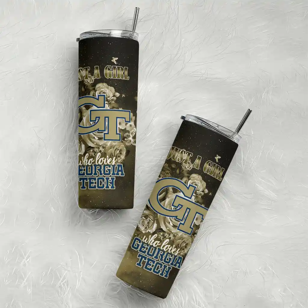 customized-georgia-tech-yellow-jackets-rose-romance-gold-black-skinny-tumbler-top-rated.webp