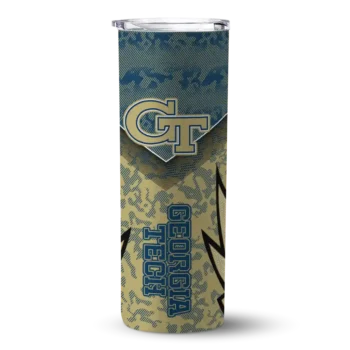 Customized Georgia Tech Yellow Jackets Spiral Burst Print Gold Skinny Tumbler