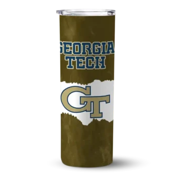 Customized Georgia Tech Yellow Jackets Torn Band Gold White Skinny Tumbler