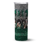 customized-hawaii-rainbow-warriors-kiss-band-silver-skinny-tumbler-best-selling.webp