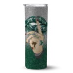 customized-hawaii-rainbow-warriors-sparkle-lips-green-skinny-tumbler-best-selling.webp