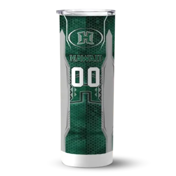 Customized Hawaii Rainbow Warriors Stacked Diamond Green Skinny Tumbler