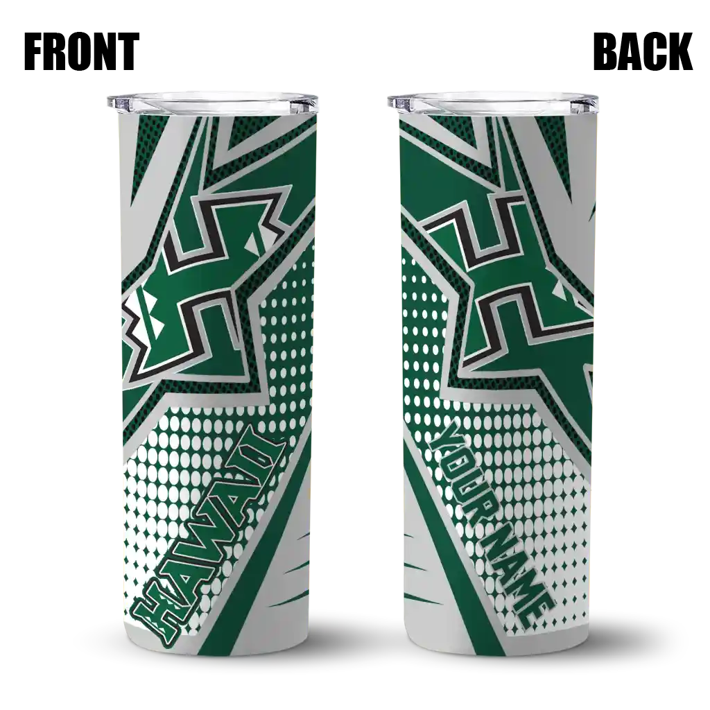 customized-hawaii-rainbow-warriors-web-stripes-green-white-skinny-tumbler-fashion-forward.webp