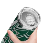 customized-hawaii-rainbow-warriors-web-stripes-green-white-skinny-tumbler-best-selling.webp