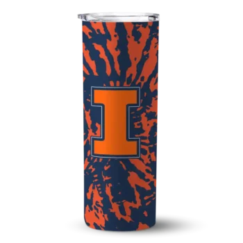 Customized Illinois Fighting Illini Metallic Grid Blue Skinny Tumbler