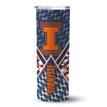 Customized Illinois Fighting Illini Monogram Burst Blue White Skinny Tumbler