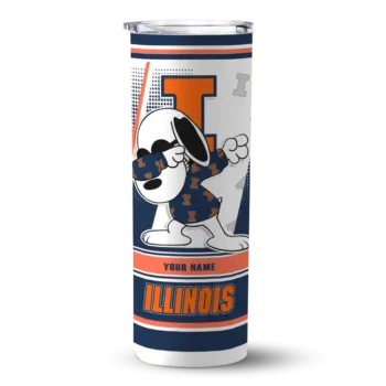 Customized Illinois Fighting Illini Snoopy Dog Blue White Skinny Tumbler