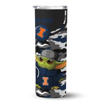 Customized Illinois Fighting Illini Yoda Camo Blue Black Skinny Tumbler