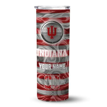Customized Indiana Hoosiers Patterned Waves Red Skinny Tumbler