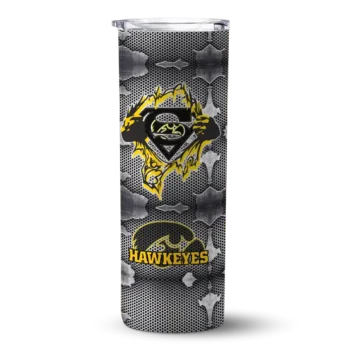 Customized Iowa Hawkeyes Chevron V Black Gray Skinny Tumbler