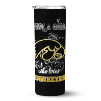 Customized Iowa Hawkeyes Rose Romance Black Skinny Tumbler