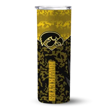 Customized Iowa Hawkeyes Spiral Burst Print Black Skinny Tumbler