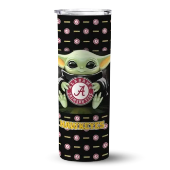 Customized Iowa Hawkeyes Yoda Cozy Black Skinny Tumbler
