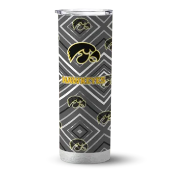 Customized Iowa Hawkeyes Zipper Leopard Black Skinny Tumbler