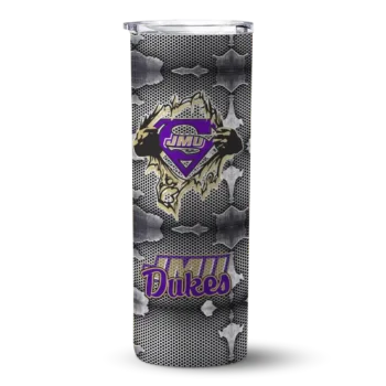 Customized James Madison Dukes Chevron V Purple Gray Skinny Tumbler