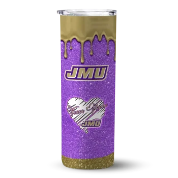 Customized James Madison Dukes Pixel Fade Purple Skinny Tumbler