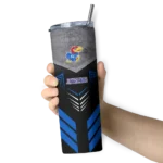 customized-kansas-jayhawks-hexagon-honeycomb-blue-black-skinny-tumbler-best-selling.webp