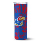customized-kansas-jayhawks-metallic-grid-blue-skinny-tumbler-best-selling.webp