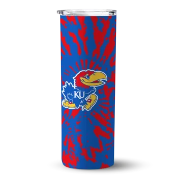 Customized Kansas Jayhawks Metallic Grid Blue Skinny Tumbler